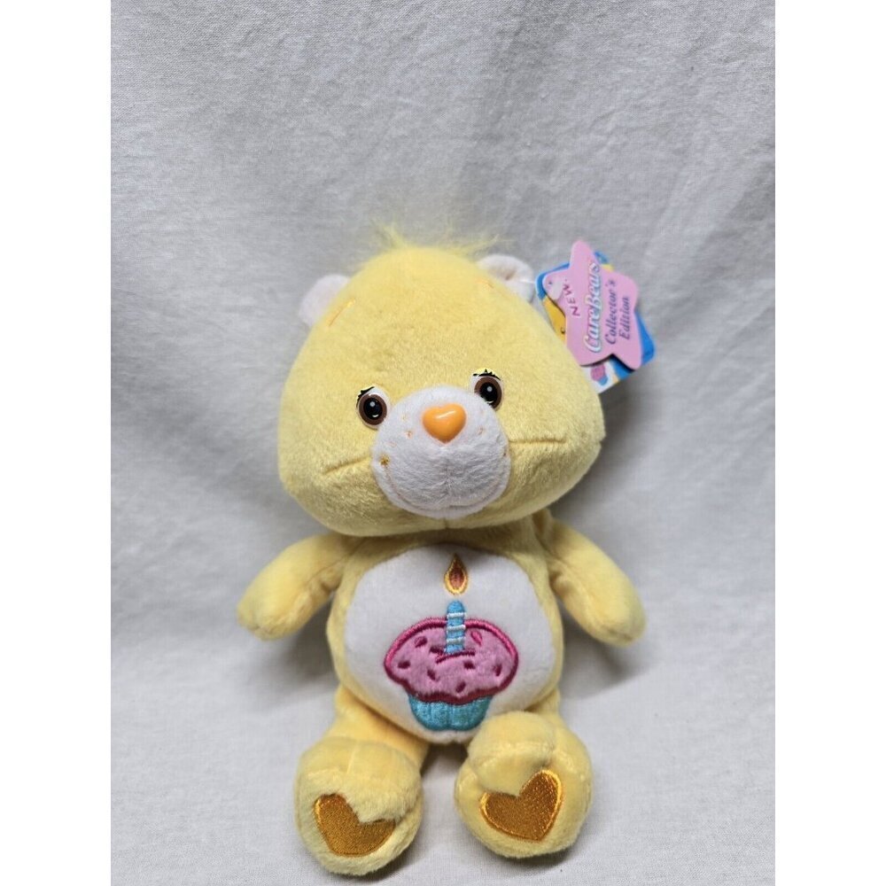 2004 Care Bears BIRTHDAY BEAR 8" Plush Stuffed Animal Cake Yellow With Tags